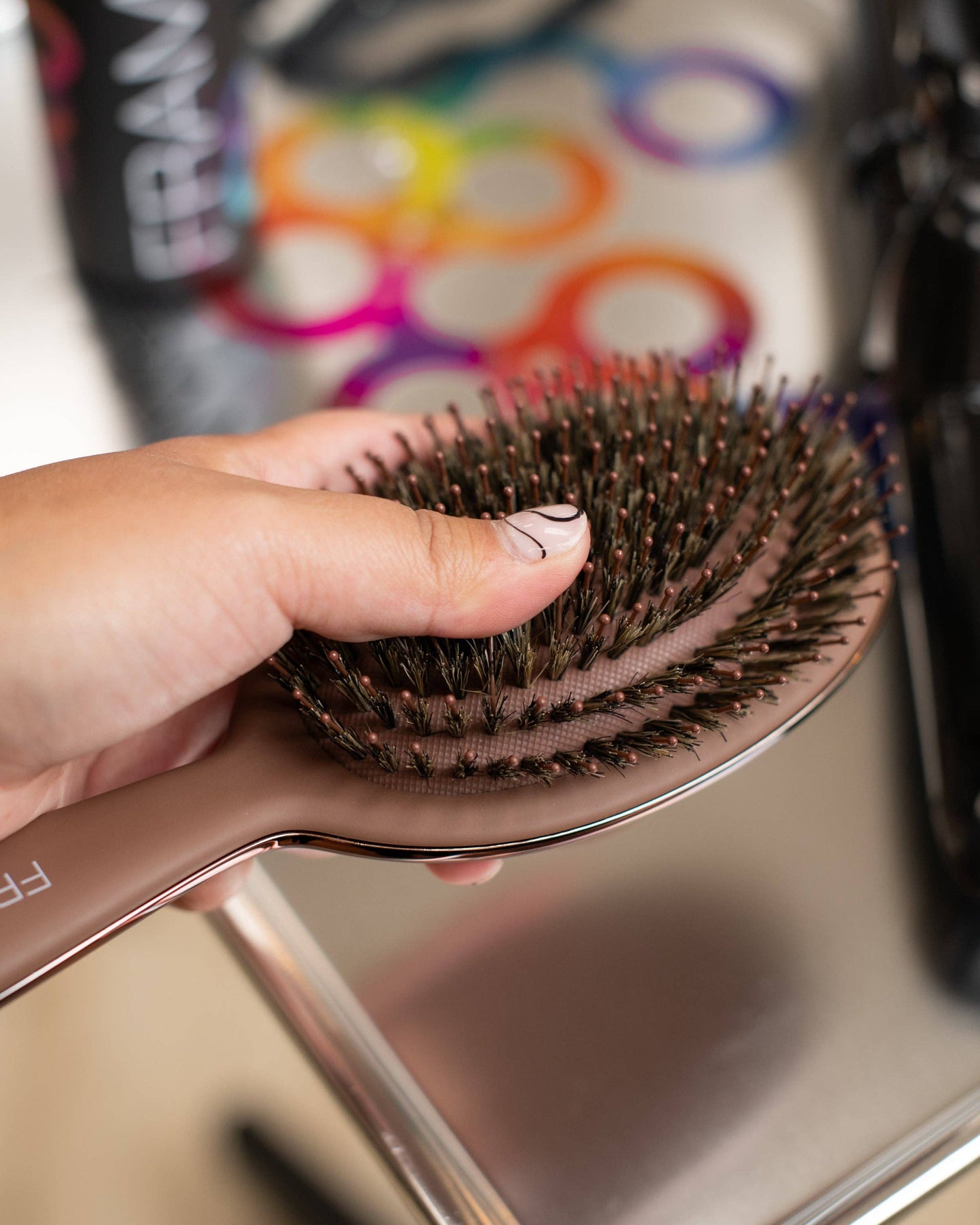 FRAMAR Boar Bristle Hair Brush, Boar Brush For Hair - Brown