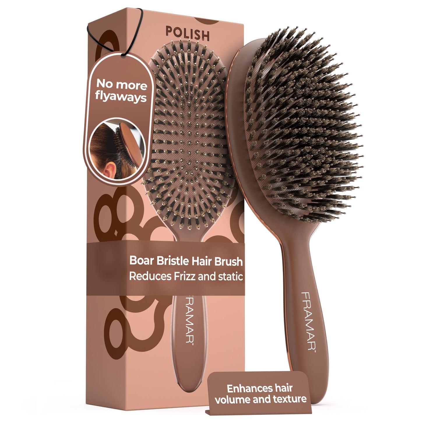 FRAMAR Boar Bristle Hair Brush, Boar Brush For Hair - Brown