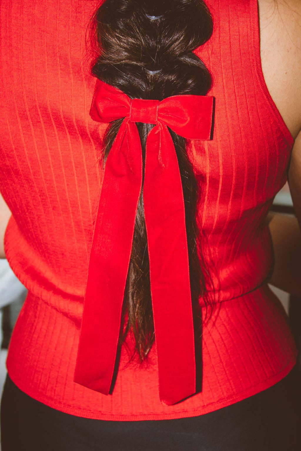 Velvet Long Bow Barrette: Black