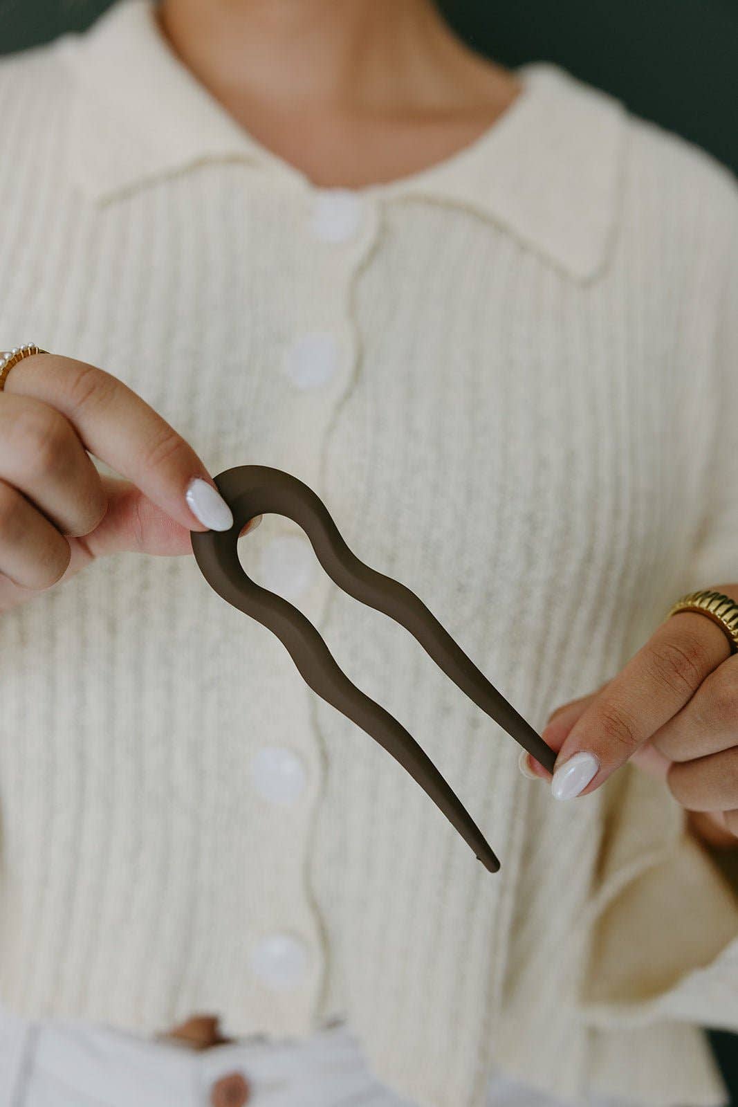 Wavy U-Shaped Hair Fork: Brown