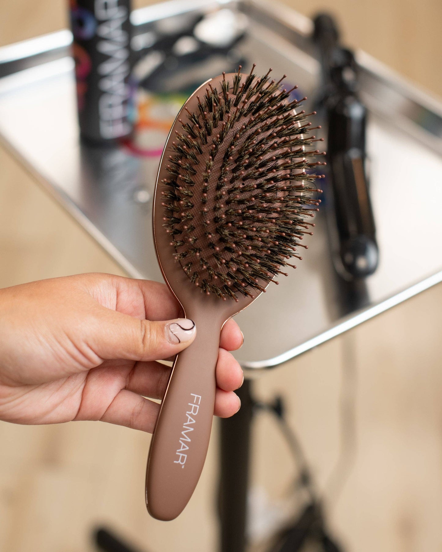 FRAMAR Boar Bristle Hair Brush, Boar Brush For Hair - Brown