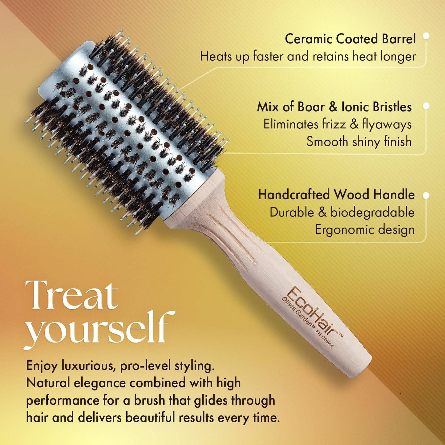 Olivia Garden EcoHair Eco-Friendly Bamboo Combo Vent Brush: 3"