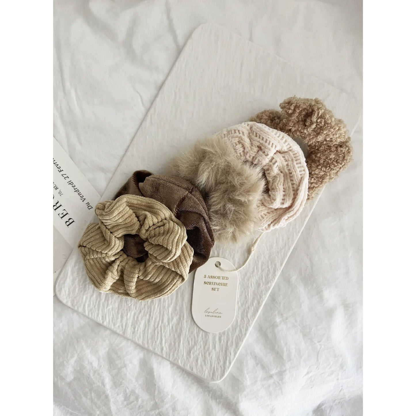 VELVET SOFT SCRUNCHIES SET - GABI: MAUVE, ONE SIZE