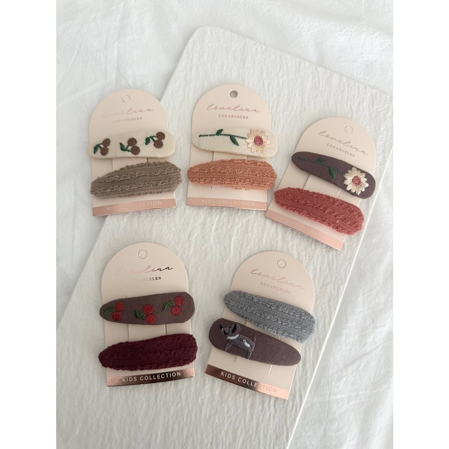 Embroidered Flower Fabric Hair Clips for Kids (KOMBU): Assorted, ONE SIZE