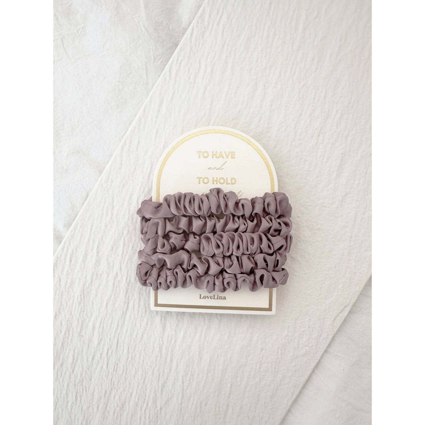 5PC Skinny Silk Hair Tie Scrunchie Set: MAUVE, ONE SIZE